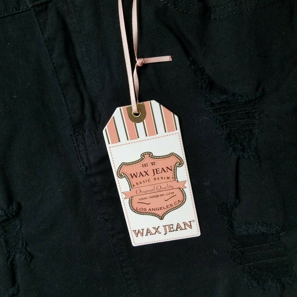 Wax Jean Skirt Destruction Frayed Hem Black Size M NWT - Picture 3 of 9